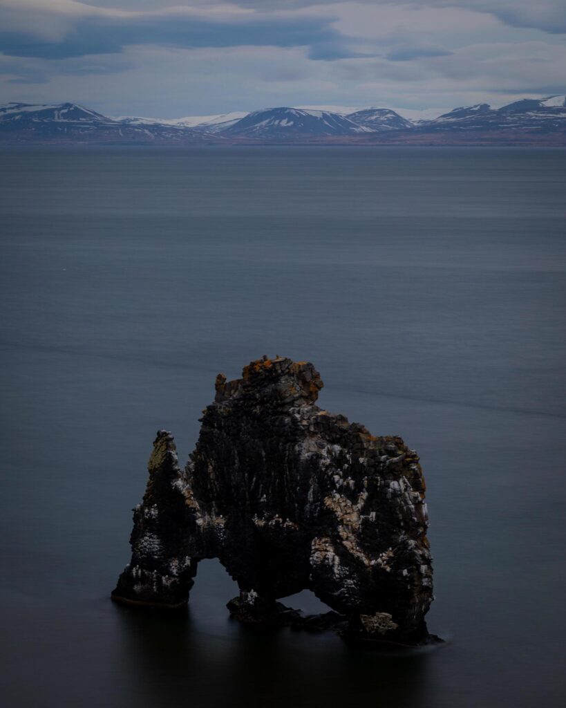 Elephank like natural rock formation in the ocean in iceland Stock Free