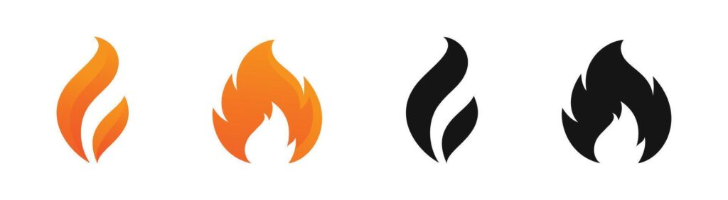 Fire color and flat black icons. Flame icon. Flaming hot symbol. Stock Free