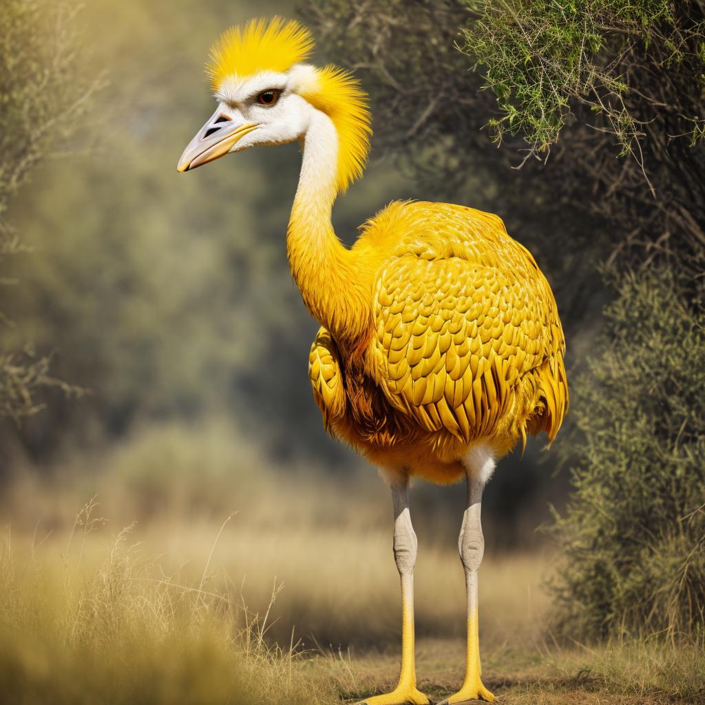 A yellow ostrich, full by @ai_generated