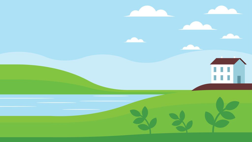 nature scene with a lake and mountains and trees background Free Vector