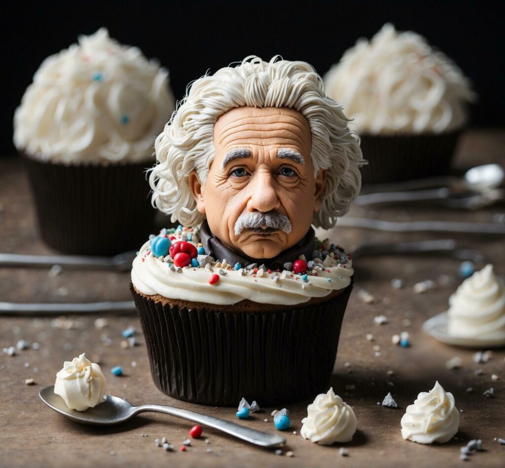 Funny old man with a beard and mustache sitting on a cupcake Free Photo