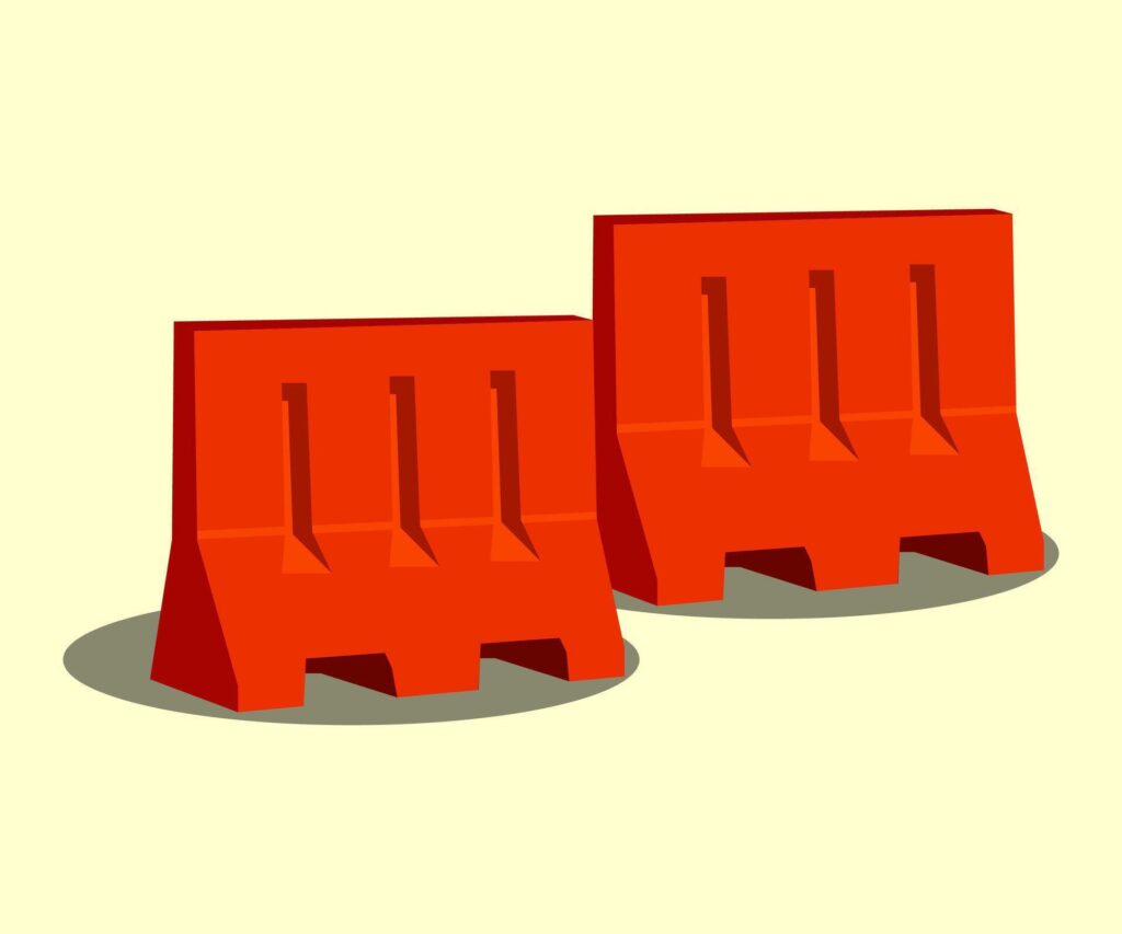 Road work sign. Roadblock icons. Road work construction. color barricade. Stock Free