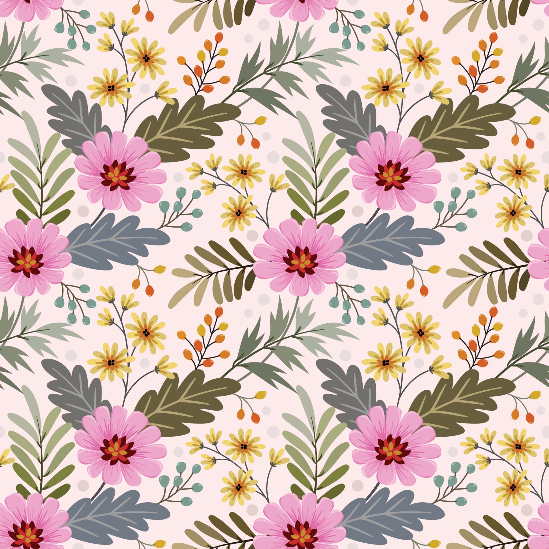 Colorful hand draw flowers seamless pattern. Free Vector