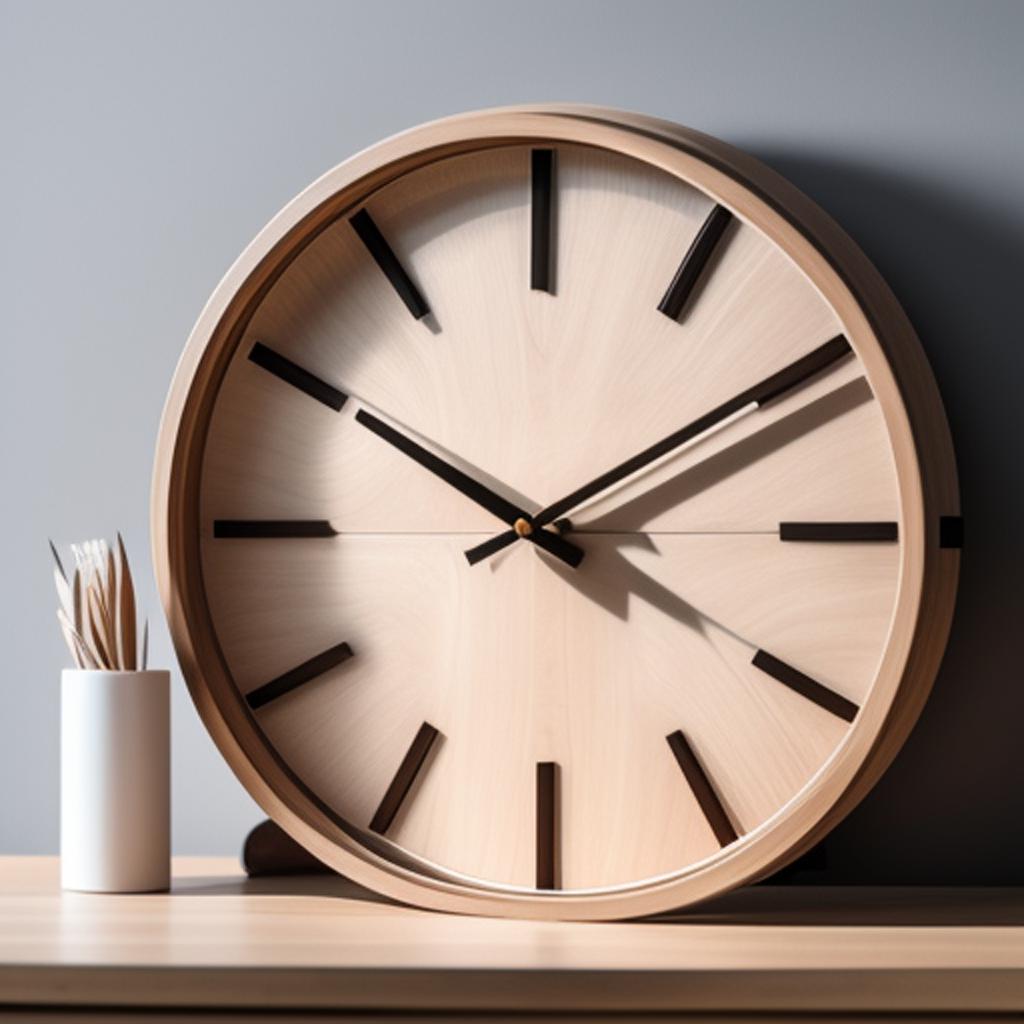 Clock on wooden desk, by @ai_generated