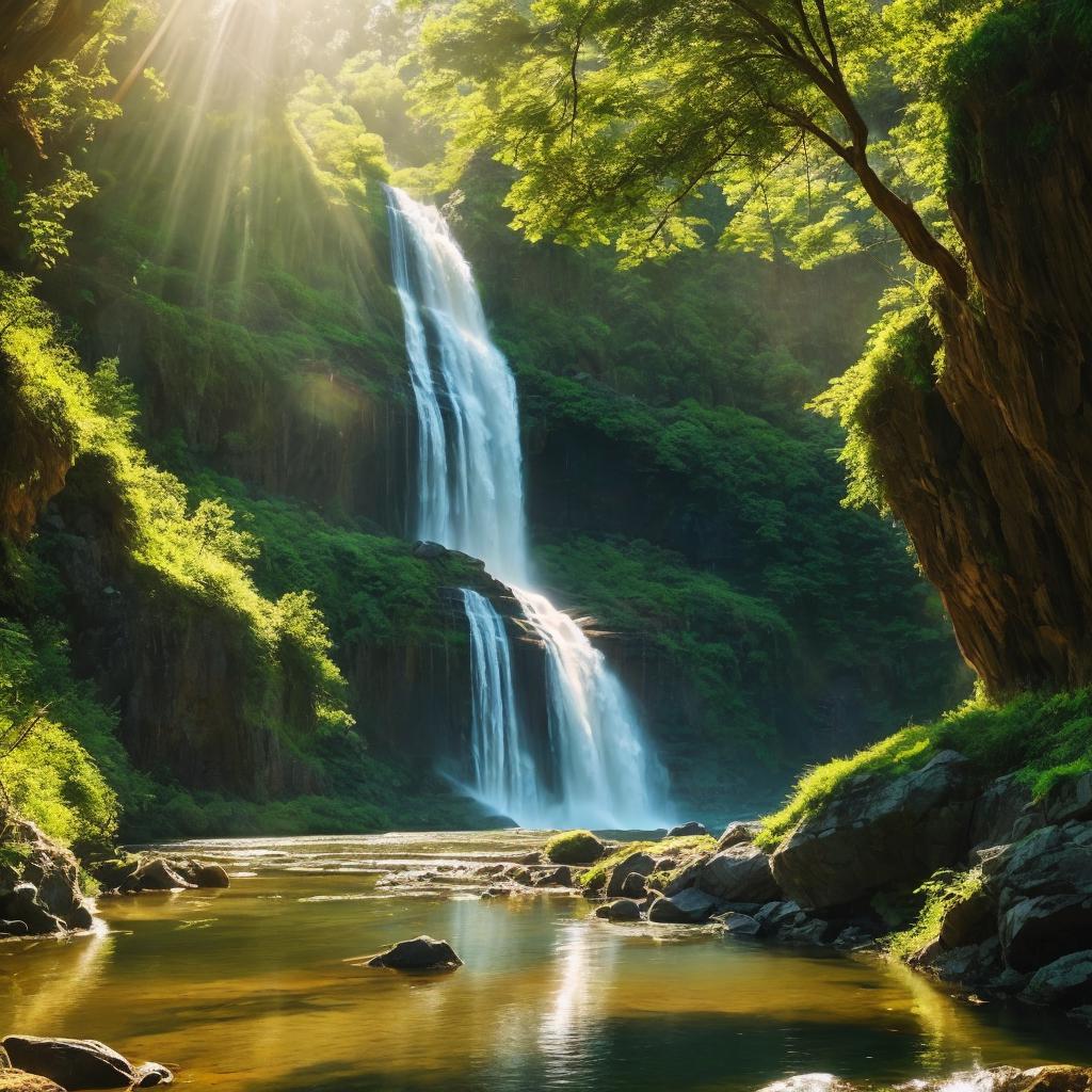 “Nature photo, serene waterfall, by @ai_generated