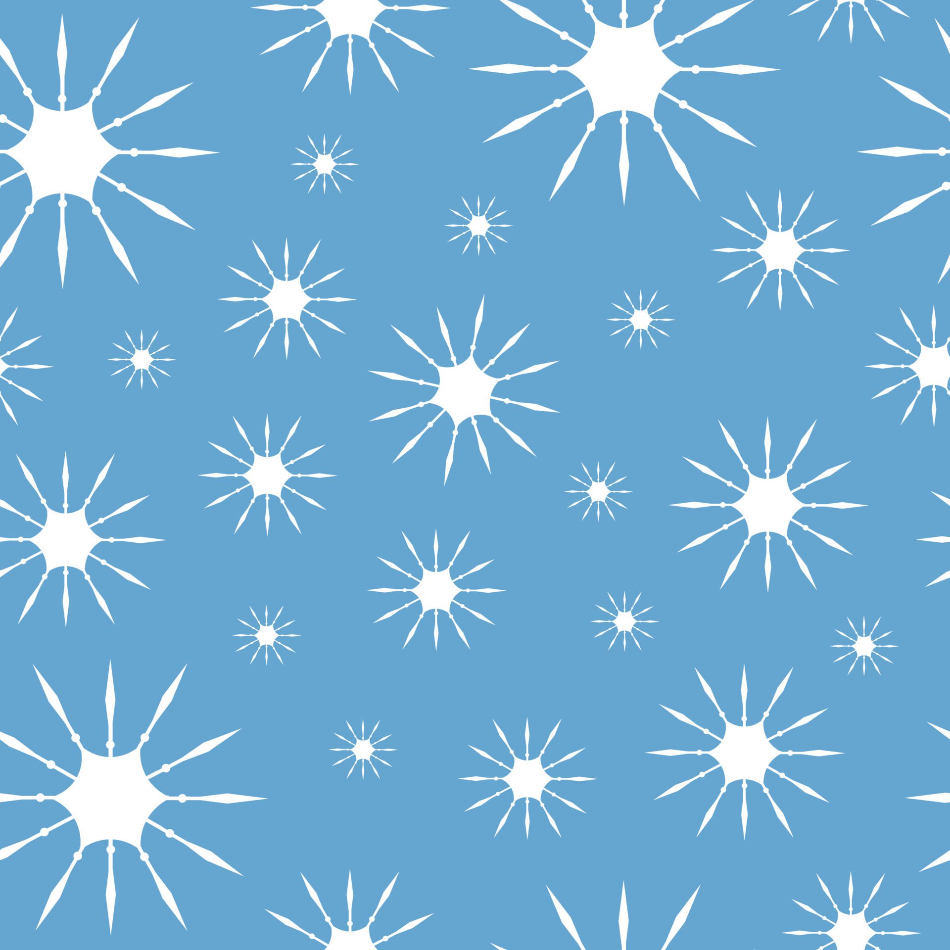 Seamless pattern of white snowflakes on a sky blue background in vector Free Vector