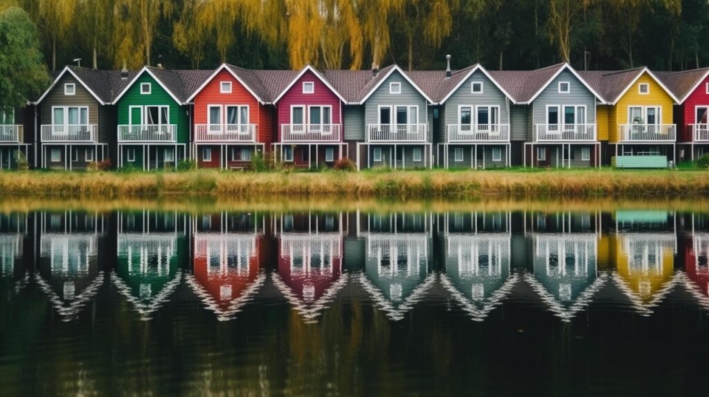 Row of colorful wooden houses. Illustration Stock Free