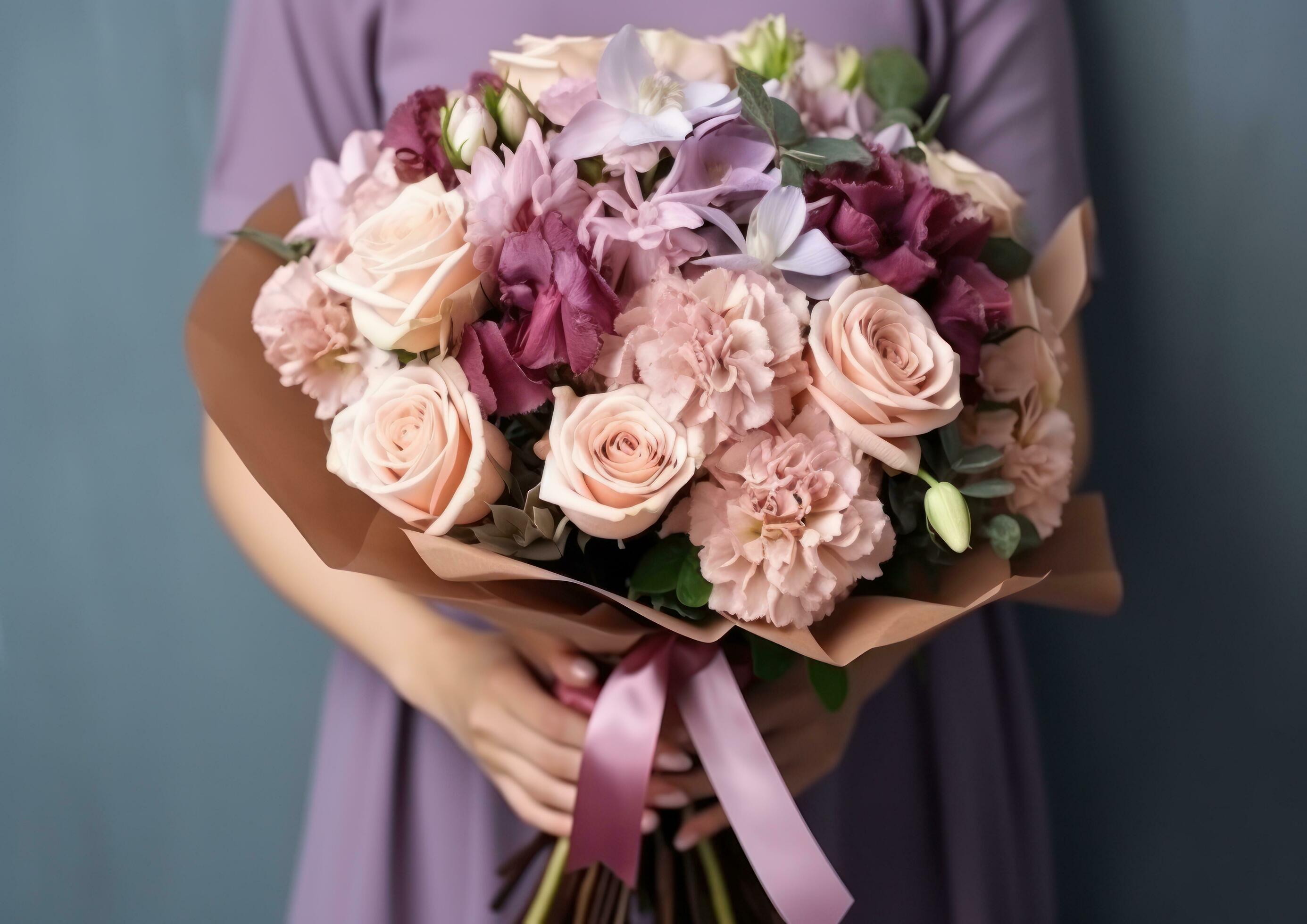 Woman holding flower bouquet Stock Free