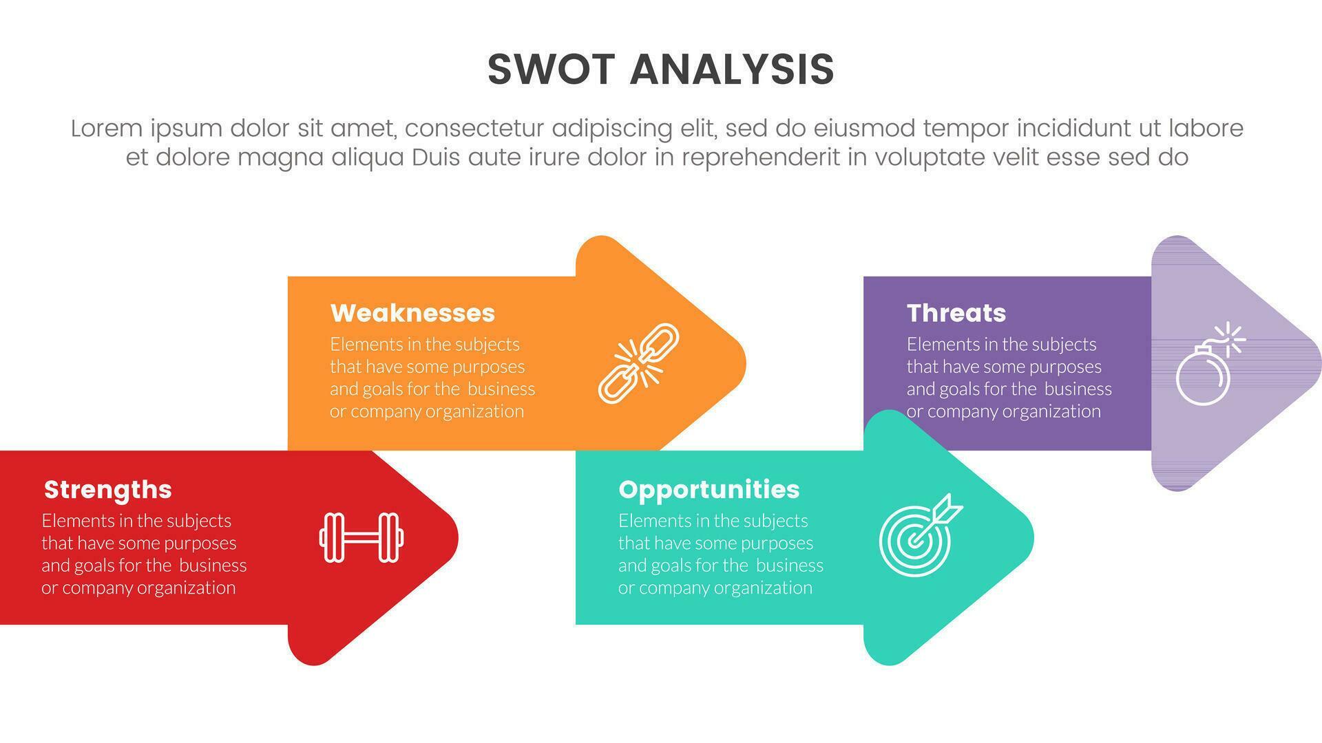 swot analysis concept with right arrow shape combination for infographic template banner with four point list information vector Stock Free