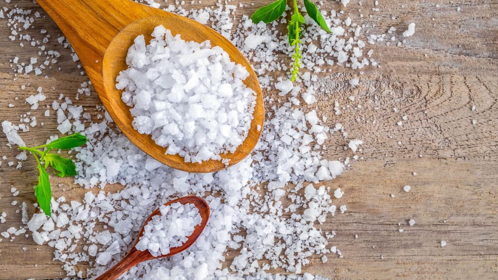 Natural salt from the sea on the dining table Stock Free