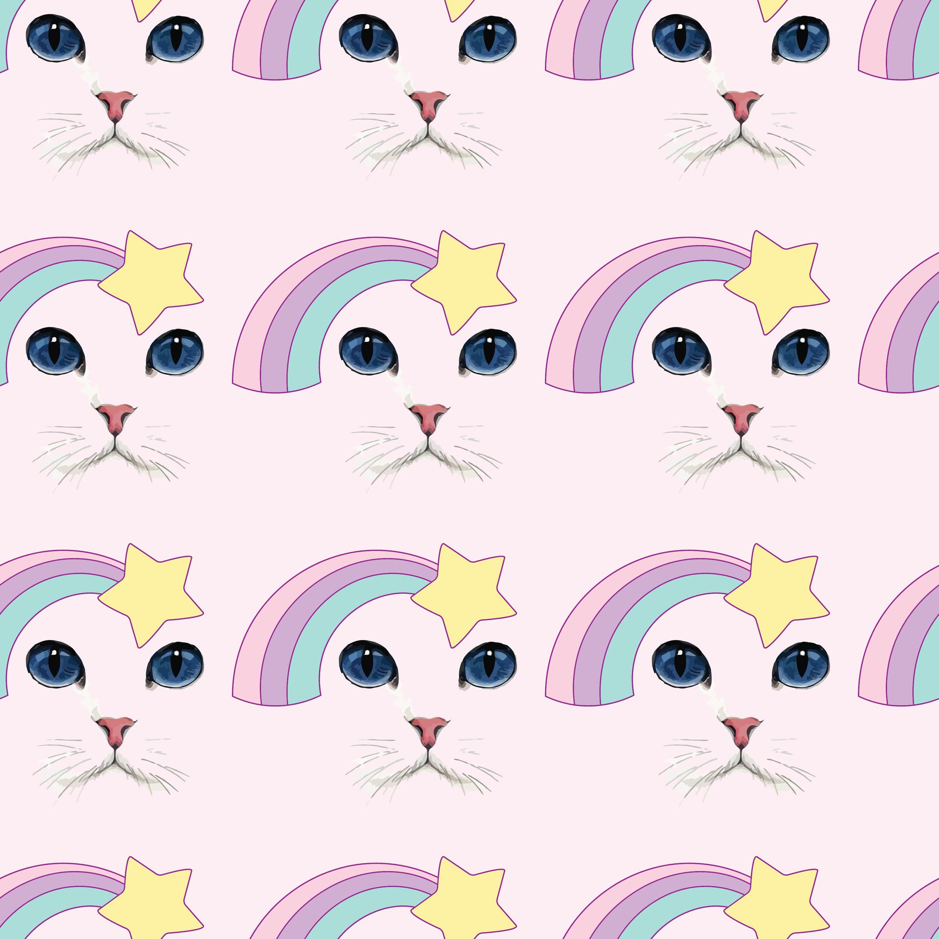 Kitty Cat Rainbow Seamless Pattern Design Free Vector