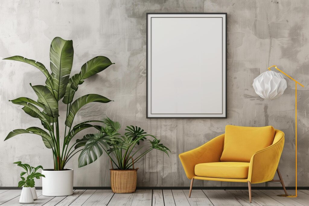 Frame mockup in modern living room interior background 3d render Stock Free