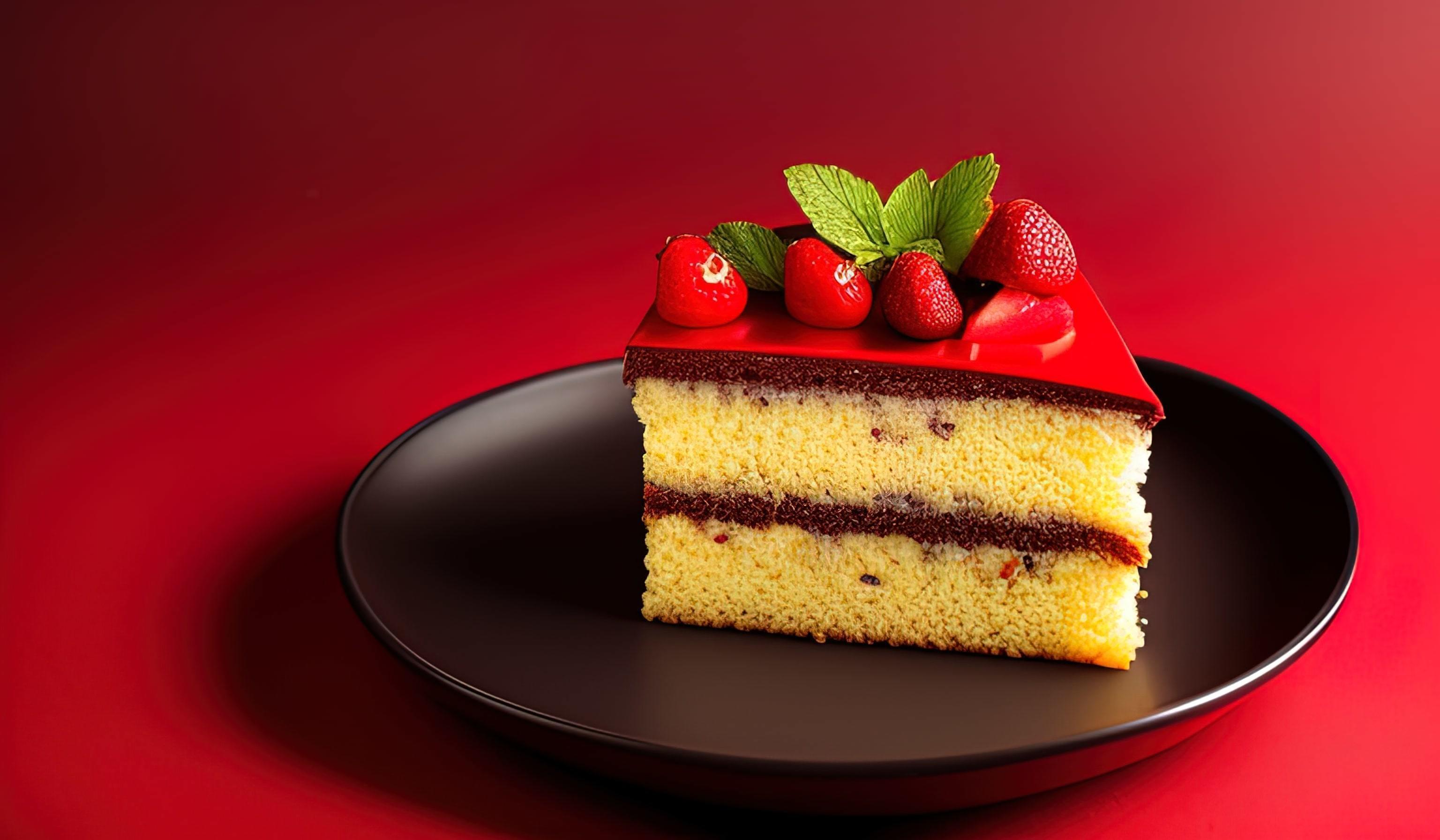 professional food photography of a piece of cake sitting on top of a red plate Stock Free