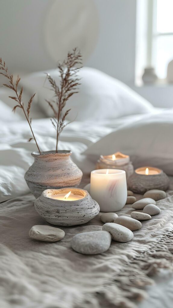 Soothing Serenity with Candles and Natural Textures Free Photo