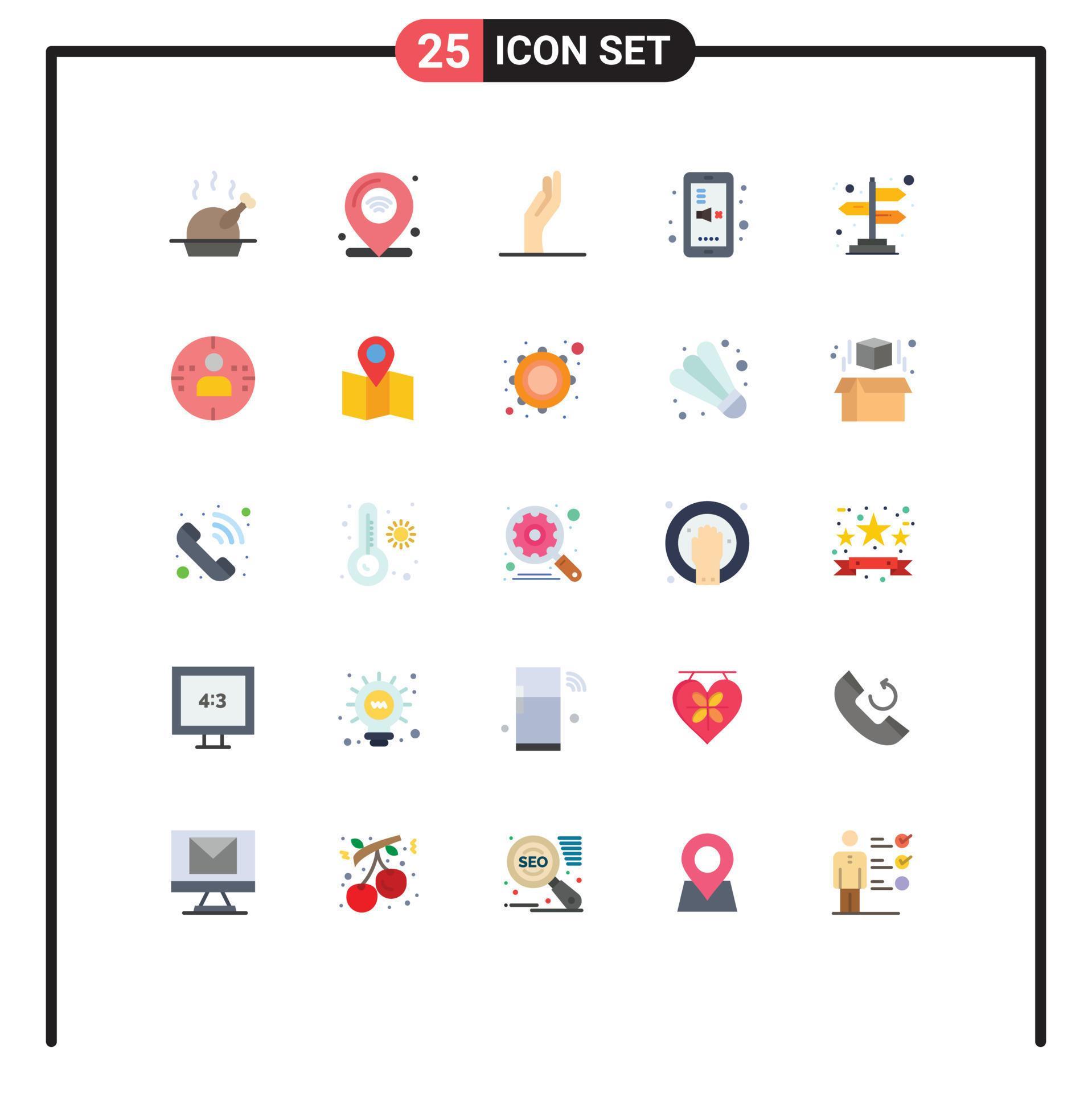 Mobile Interface Flat Color Set of 25 Pictograms of directions arrows alms mute education Editable Vector Design Elements Stock Free