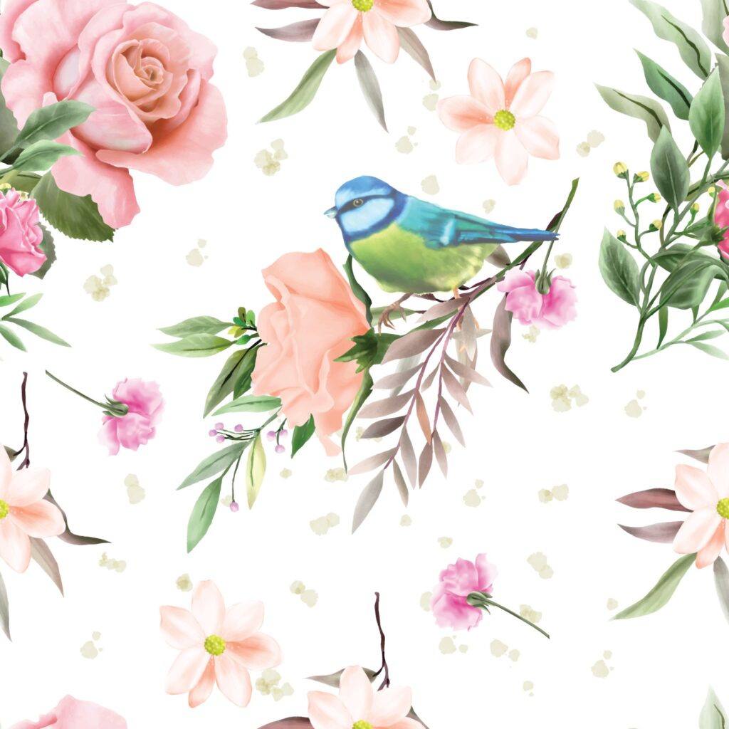 beautiful floral and bird seamless pattern Free Vector