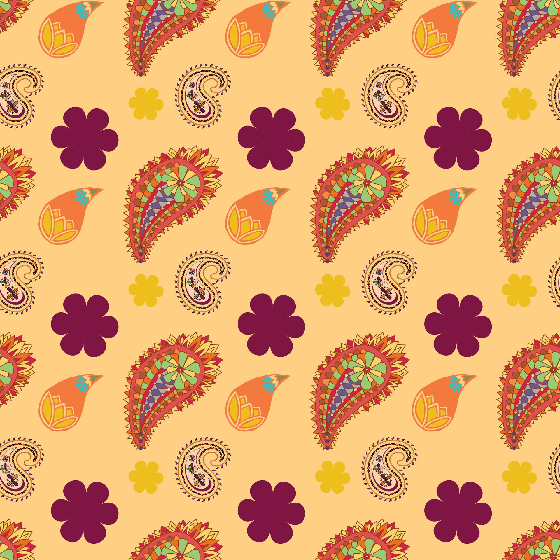 Lovely Autumn Paisleys Seamless Pattern Design Free Vector