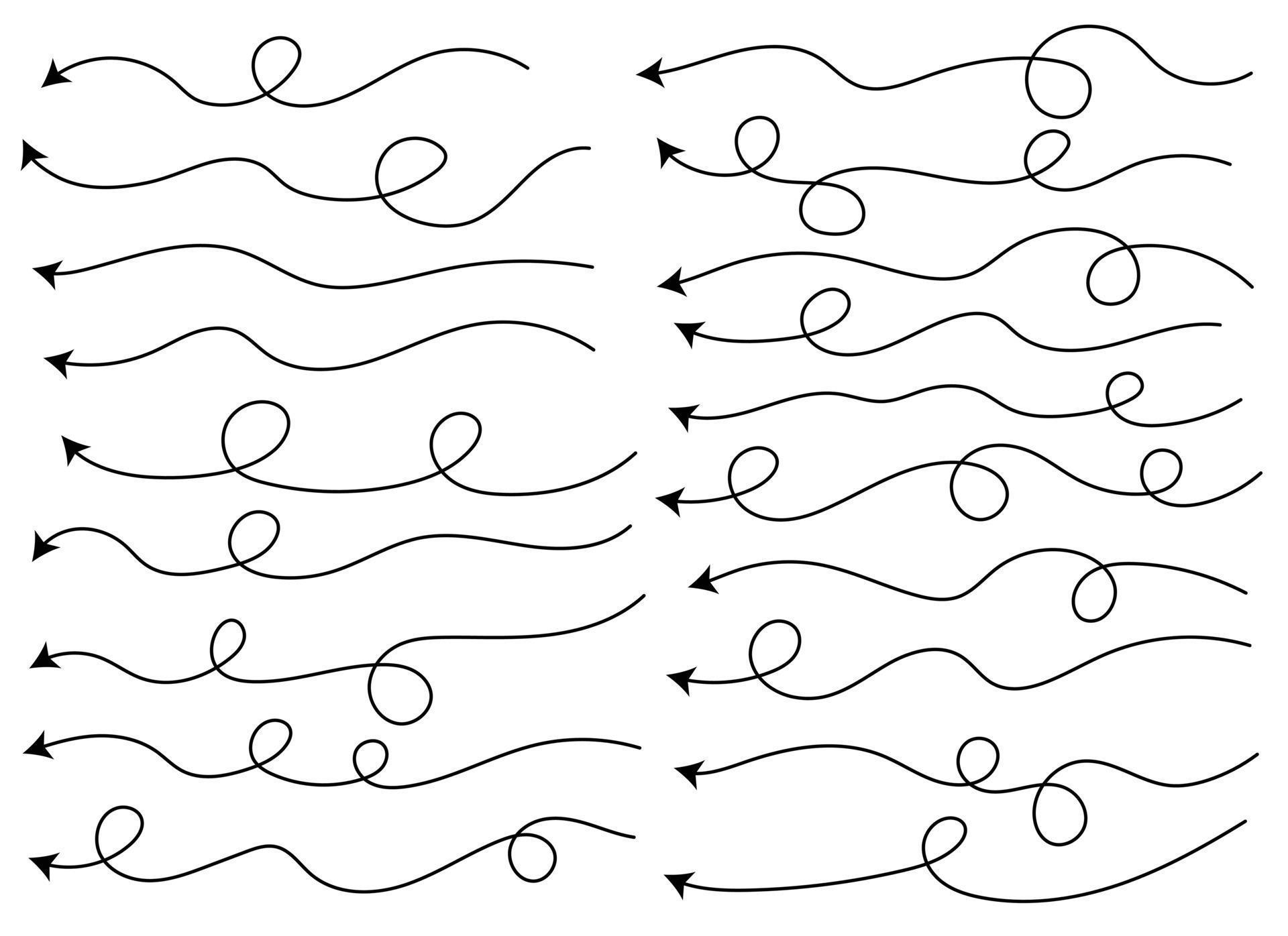 Hand drawn curved arrow shape. Arrow line. Arrow icon set Stock Free