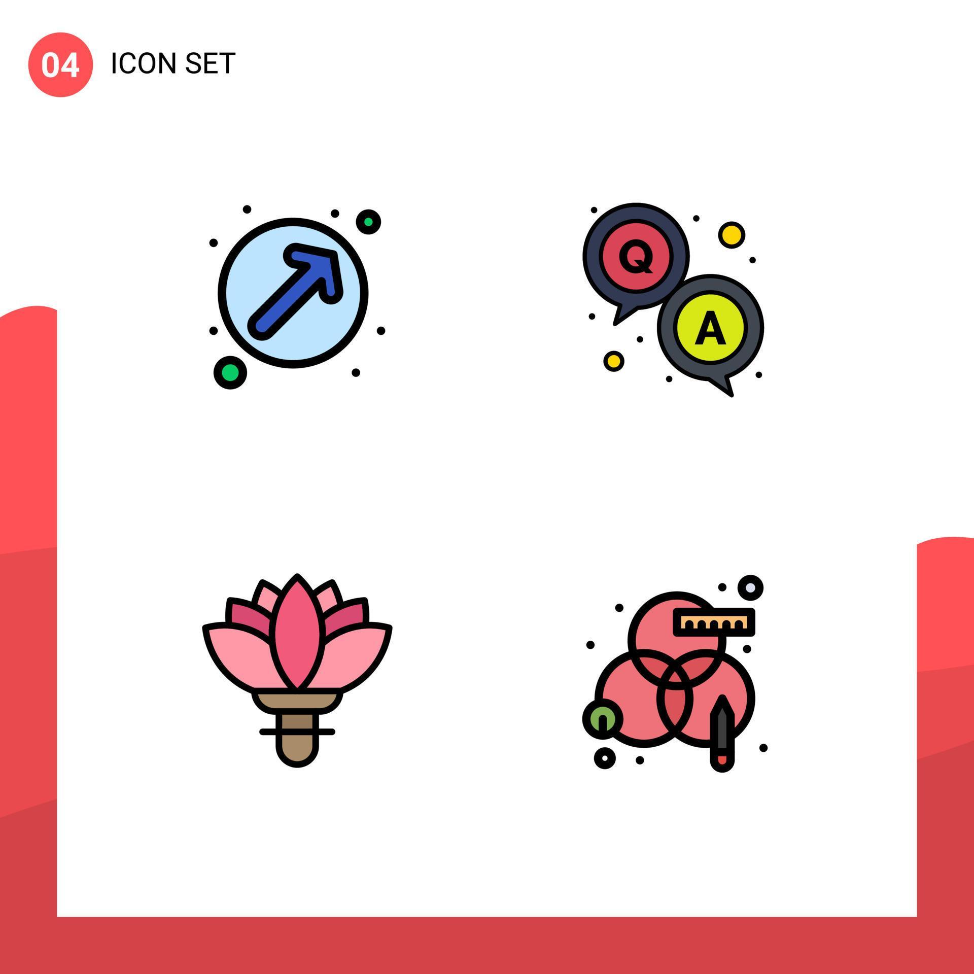 Set of 4 Modern UI Icons Symbols Signs for arrow plant up right question spring Editable Vector Design Elements Stock Free