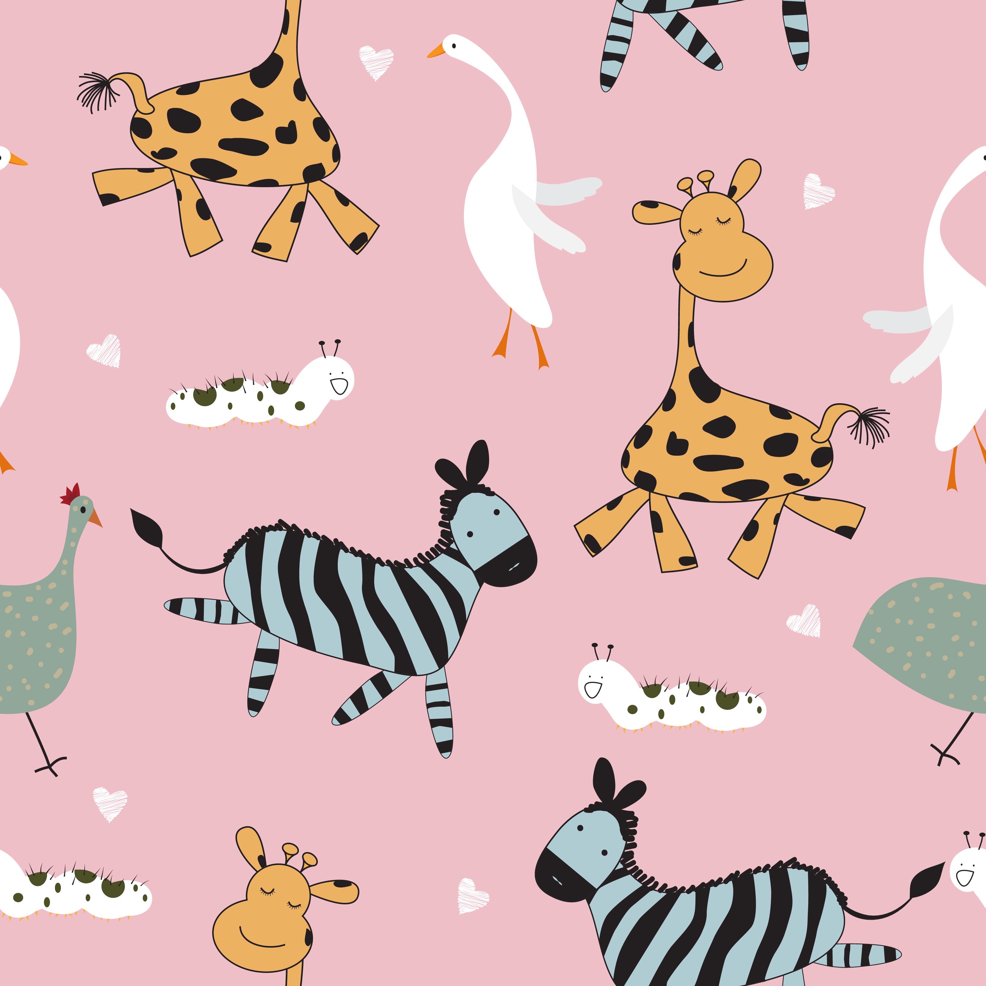 Cute funny animal cartoon pattern Free Vector