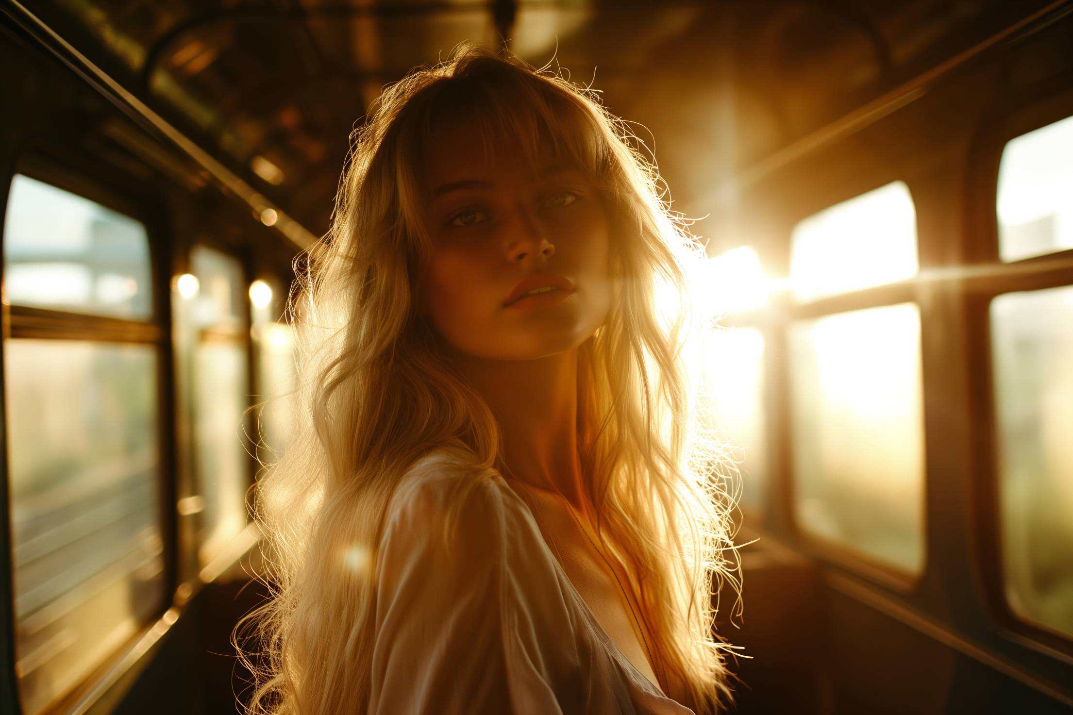 Young Beautiful Blonde Portrait on a Train Stock Free