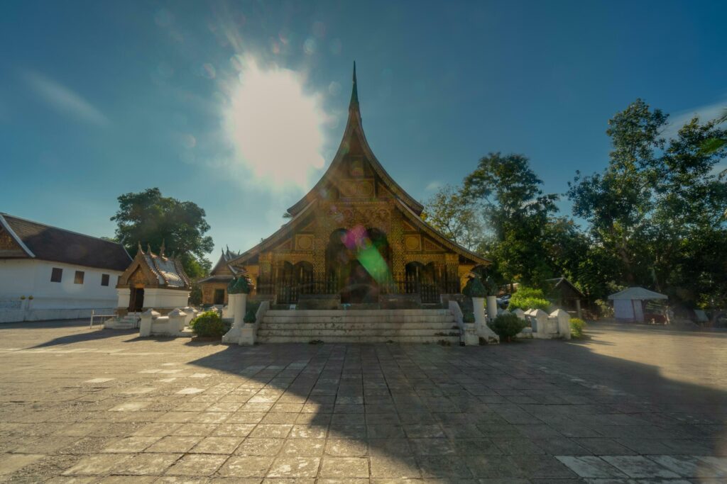 long exposure wat xieng thong at luang prabang, laos. Stock Free