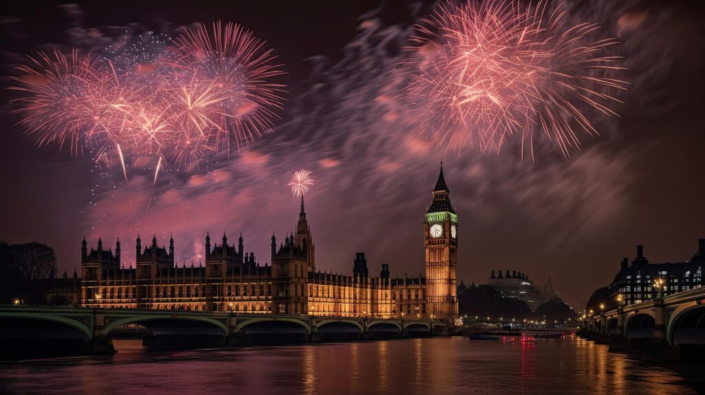 Holiday Fireworks in London. Illustration Stock Free