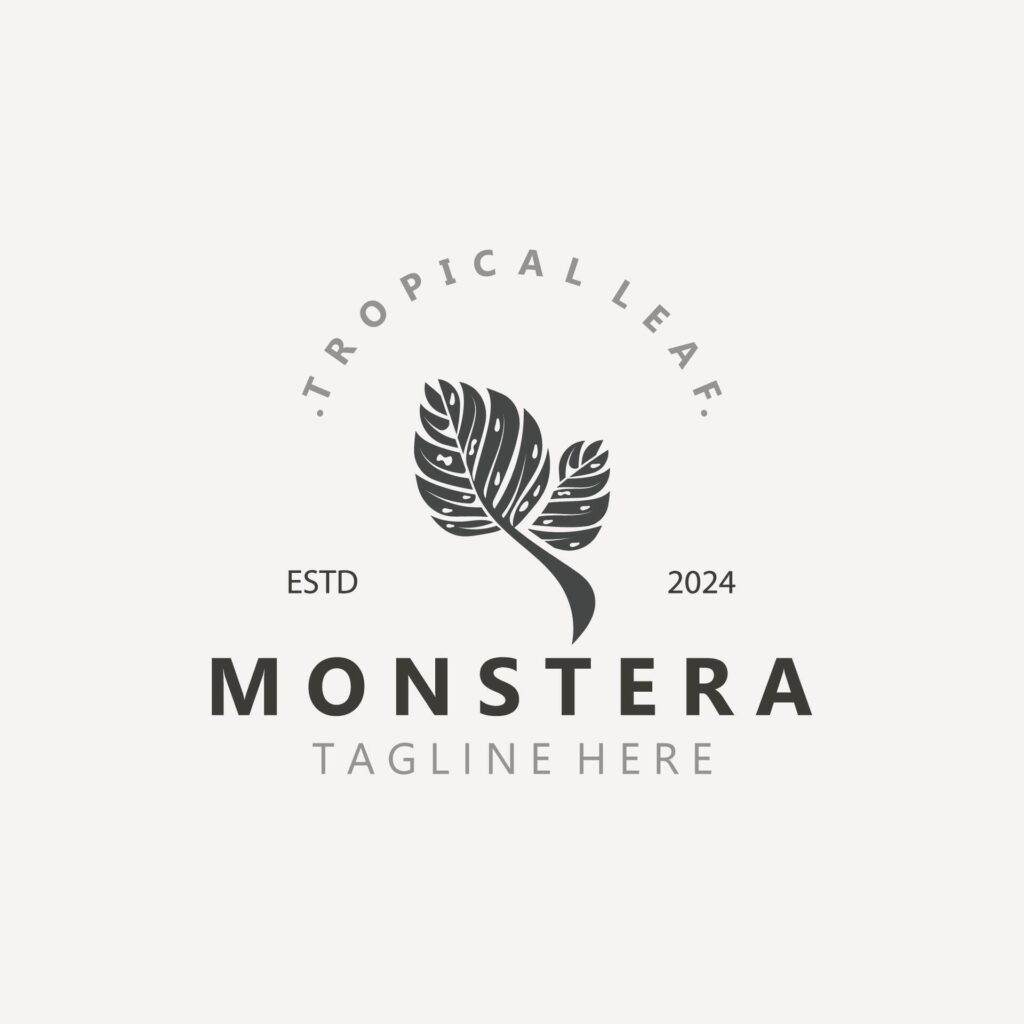 Monstera deliciosa leaf nature logo design, flat plant icon design illustration template Stock Free