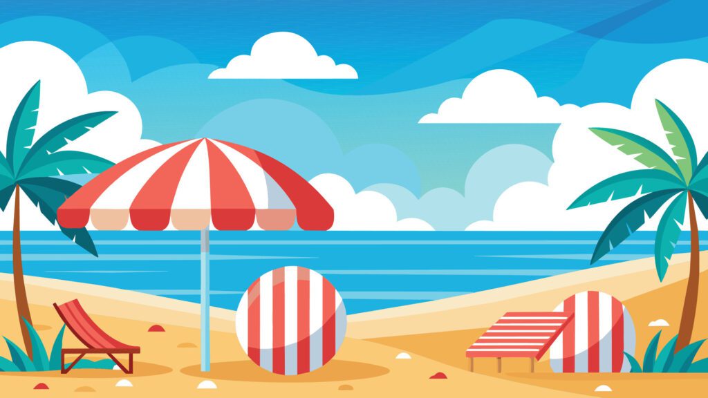 Summer beach scene banner design background Free Vector