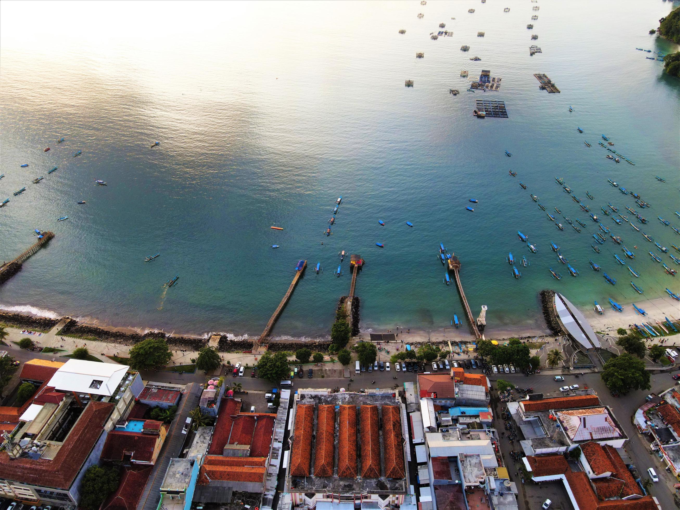 Beautiful aerial view, Natural panorama – beach background with fishing boats.. Stock Free