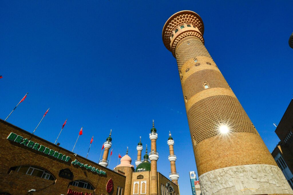 The Grand Bazaar in Urumqi, Xinjiang, China, with its magnificent towering buildings Stock Free