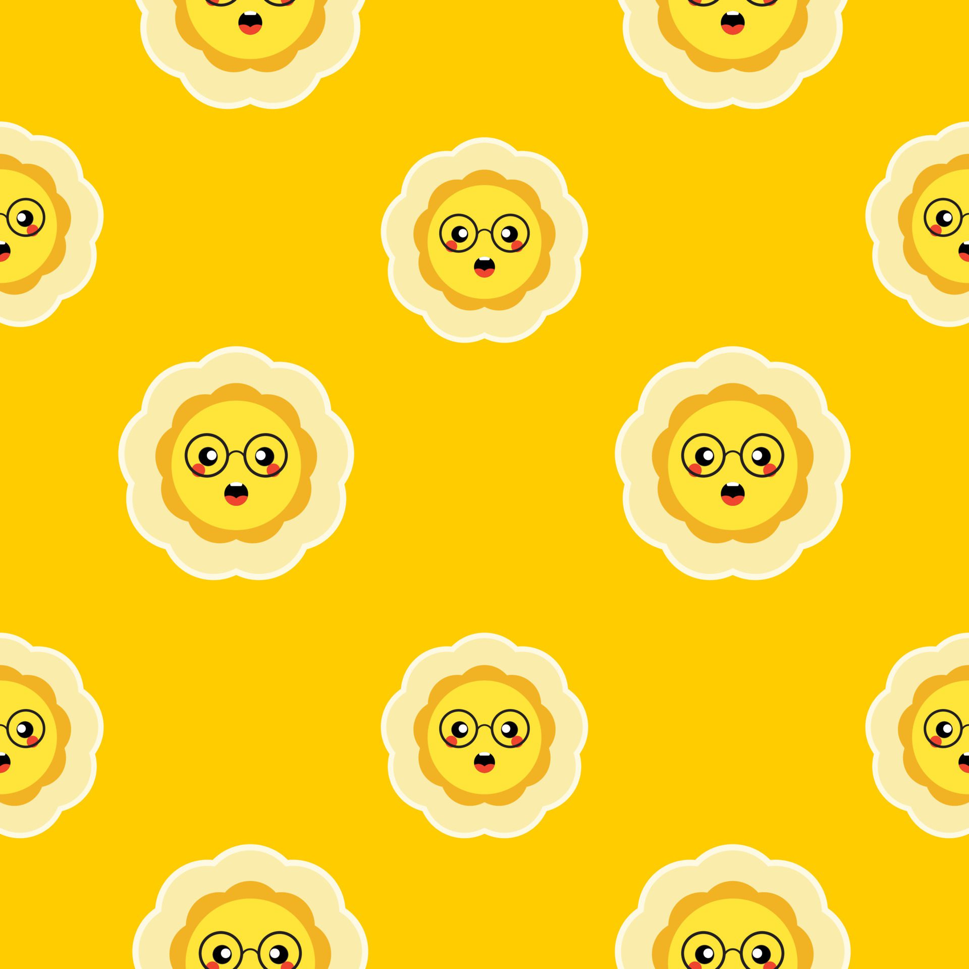 sun flower cartoon seamless pattern. kawaii sun flower mascot. design for kid, can use for fabric design, textile, wrapping paper, background, cards Free Vector