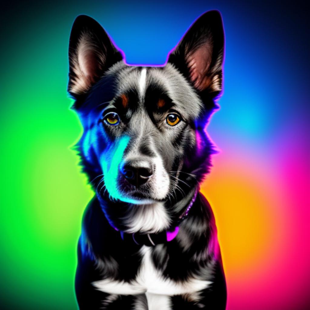 Neon background with dog by @ai_generated