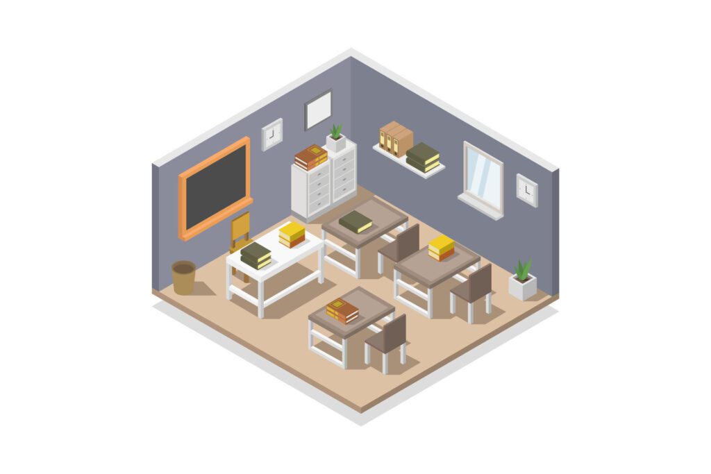 Isometric classroom on white background Free Vector