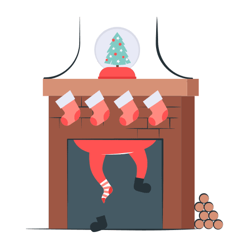 Santa, chimney, fireplace illustration