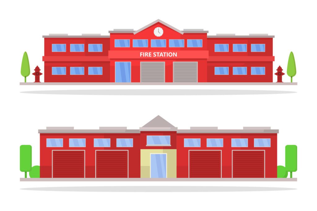 Fire station illustrated on white background Free Vector