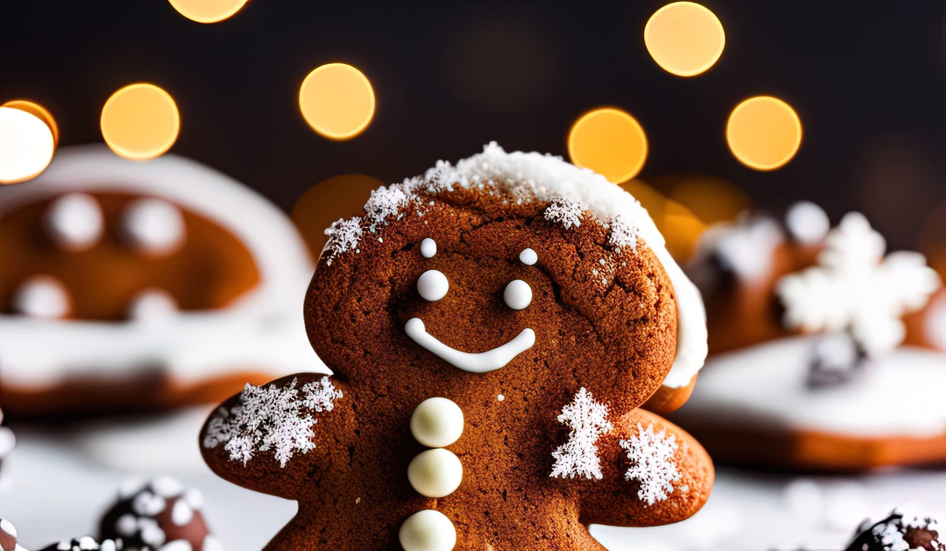 professional food photography of a Three gingerbread man cookies fall Stock Free