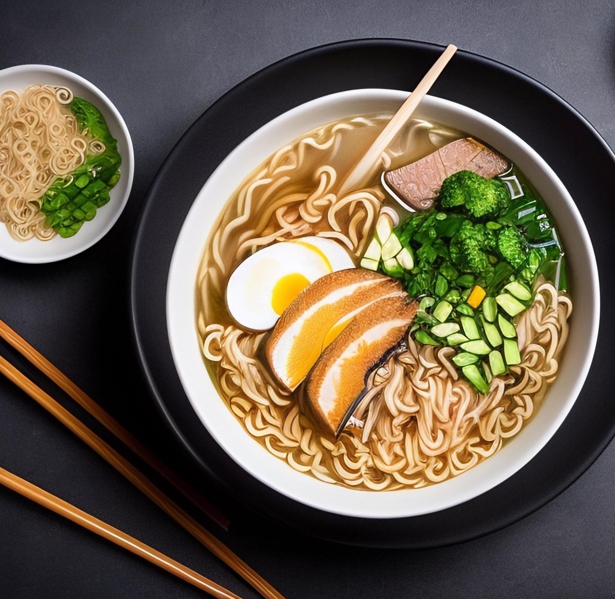 Delicious noodles. Fast food meal with appetizing pasta and chopsticks. Stock Free