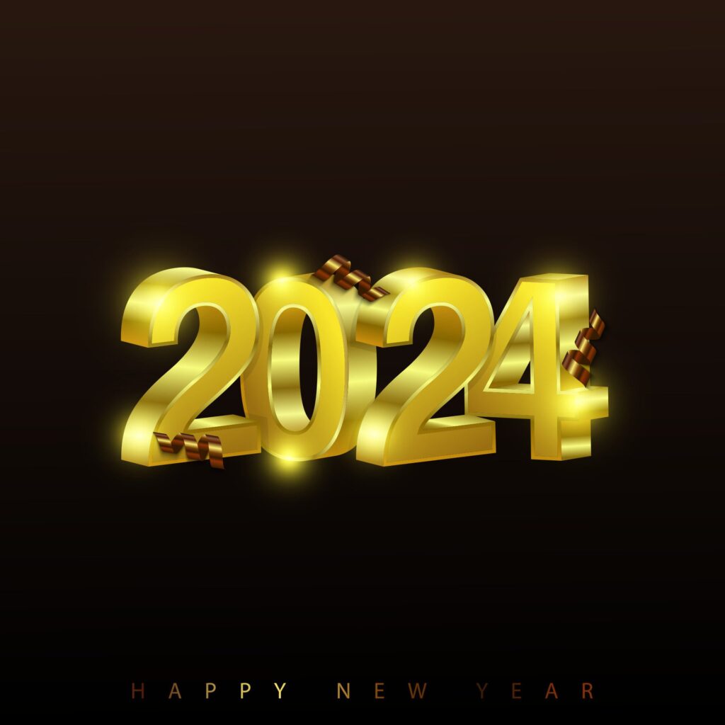 Happy new year golden numbers with ribbons Free Vector