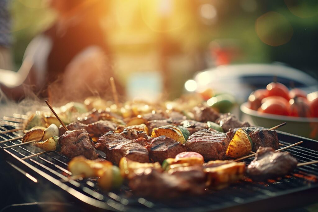 BBQ food party summer grilling meat in the afternoon of weekend happy party. AI Generative Stock Free