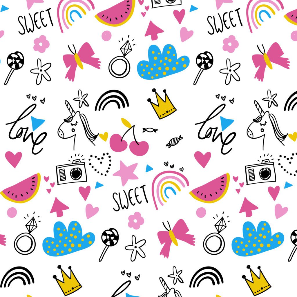 Hand drawn kids fun party pattern background Free Vector