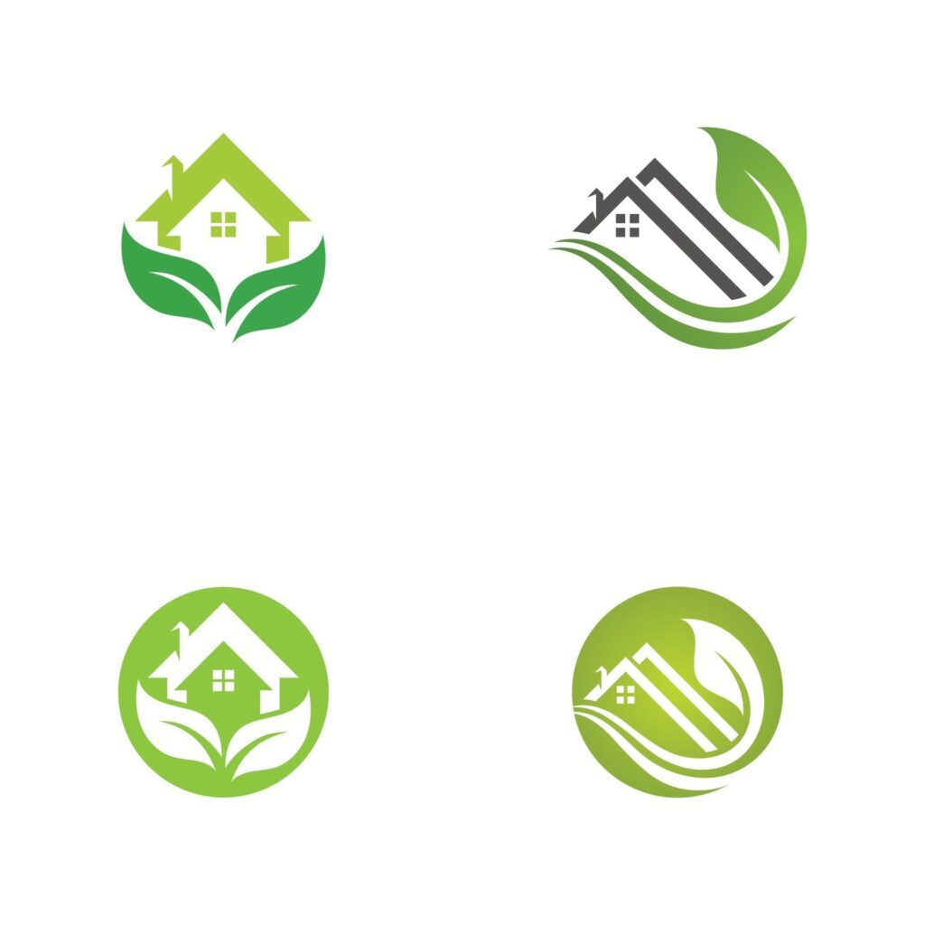 House Nature with Leaf Logo Set Stock Free