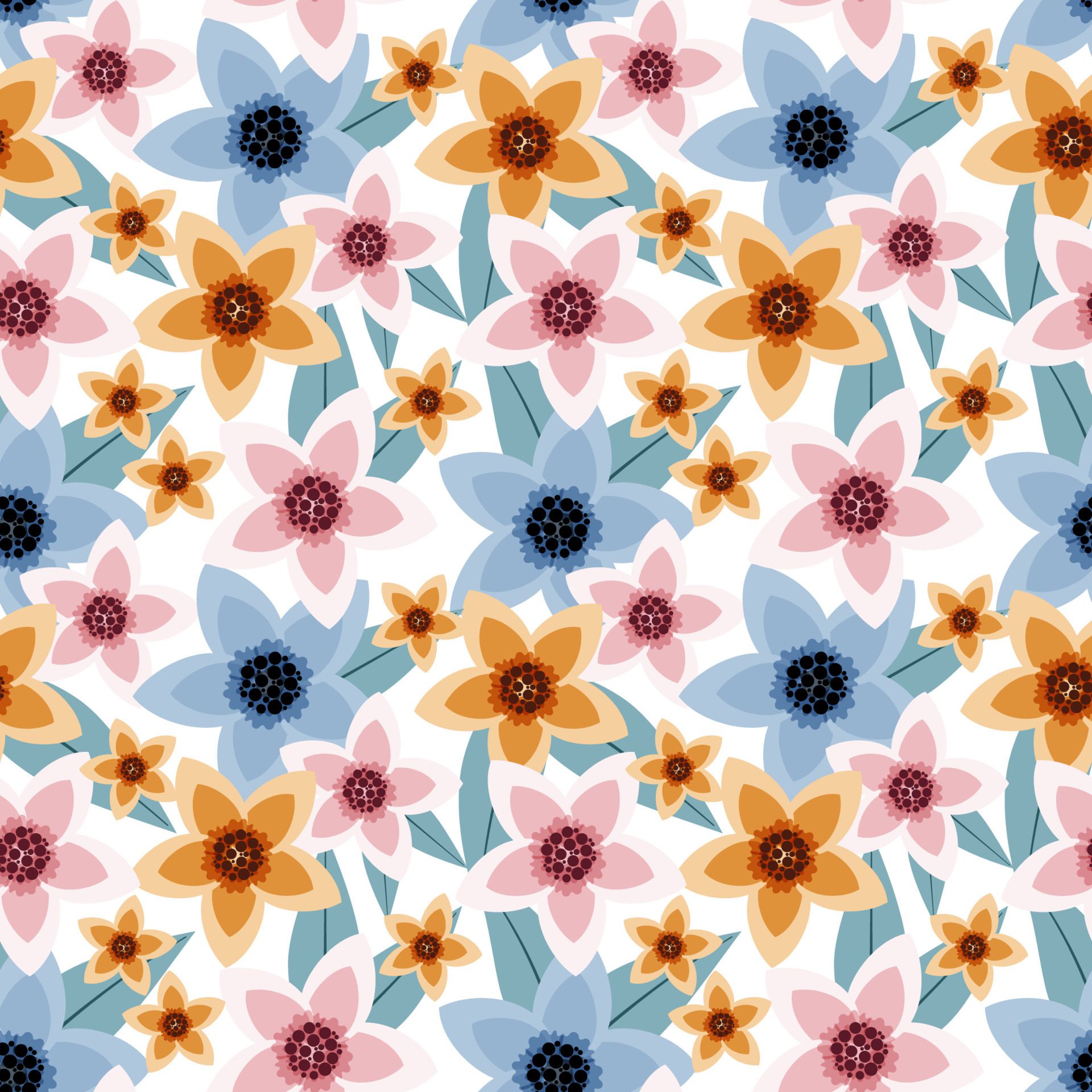 Pattern Botanical Blossom and leaves background Free Vector