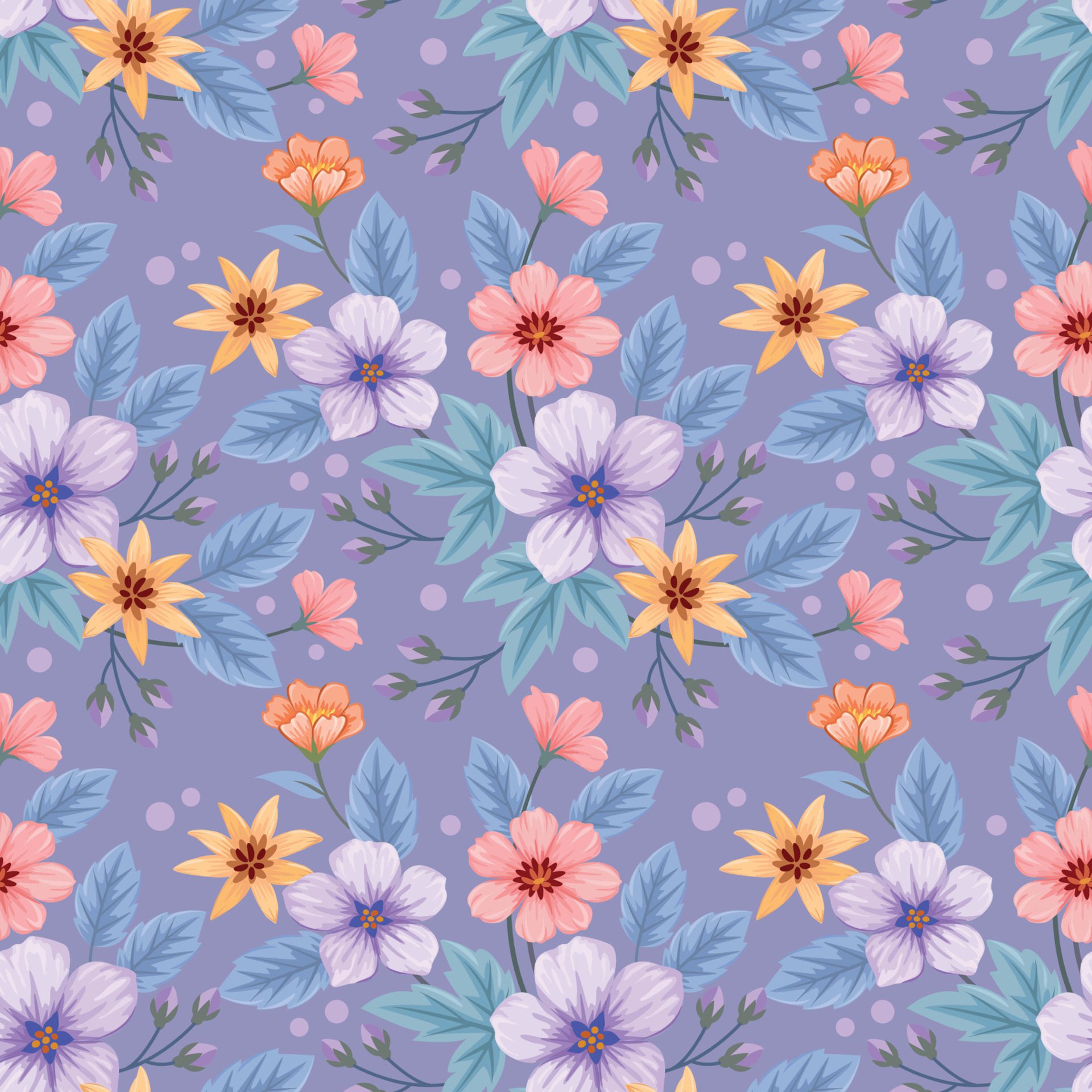 Colorful hand draw flowers seamless pattern. Free Vector