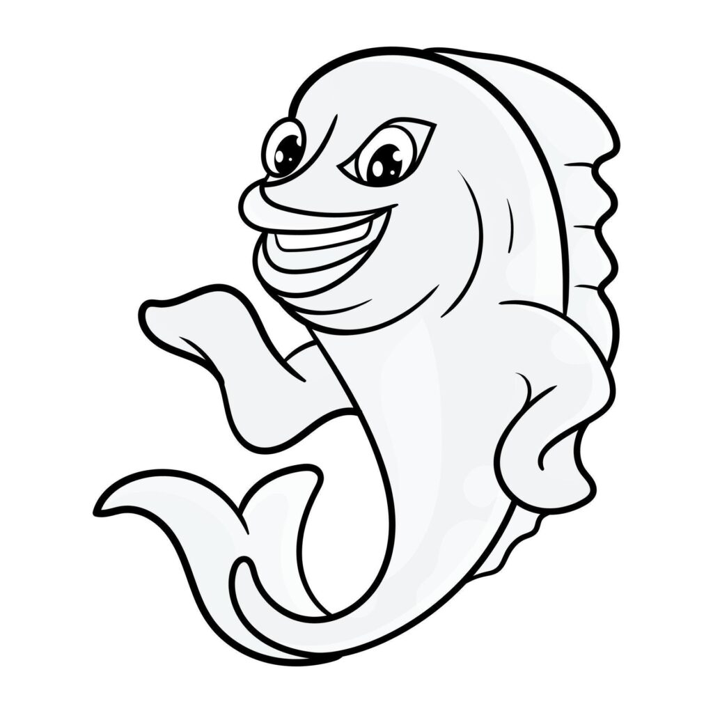 Cute Fish Line Cartoon Illustration. Animal Food Icon Concept Isolated. Flat Cartoon Style coloring page Stock Free