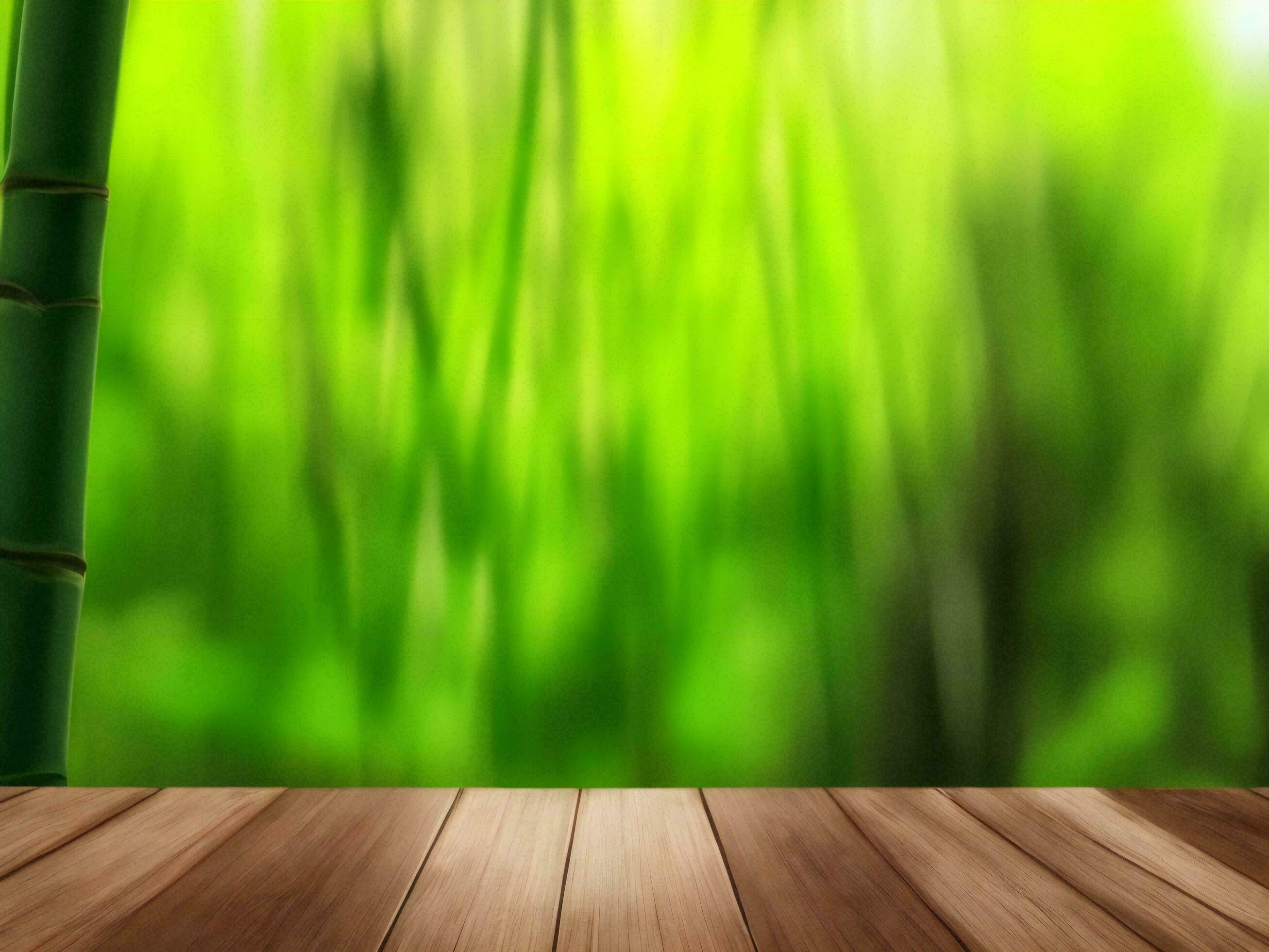 Wooden table on bamboo plant background ai generated Stock Free