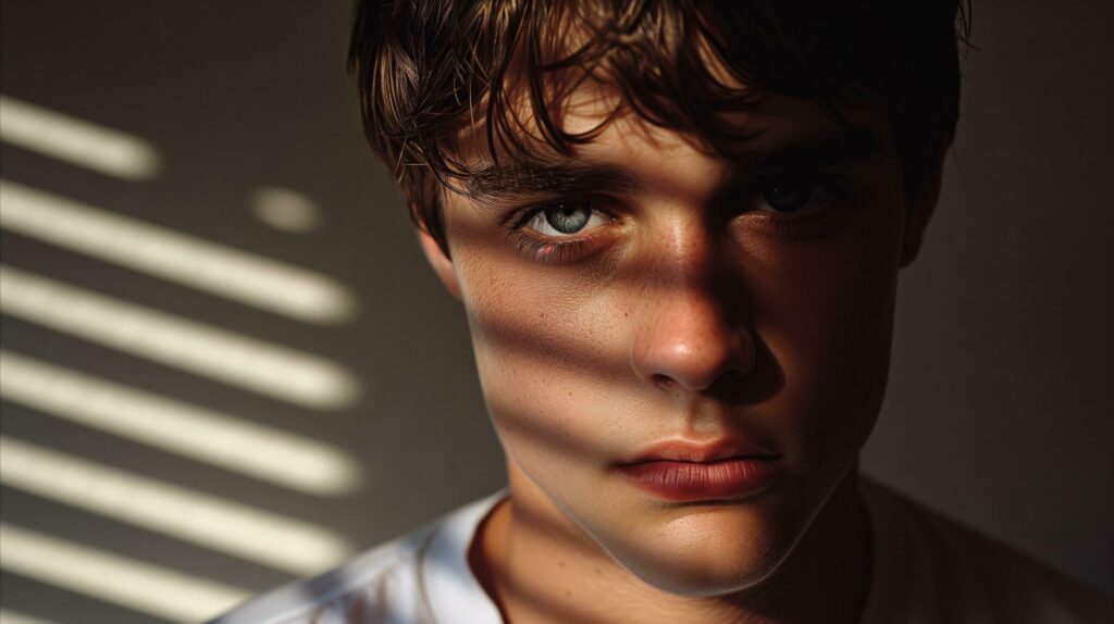 Intense young man with striking eyes in dramatic shadow light Free Photo