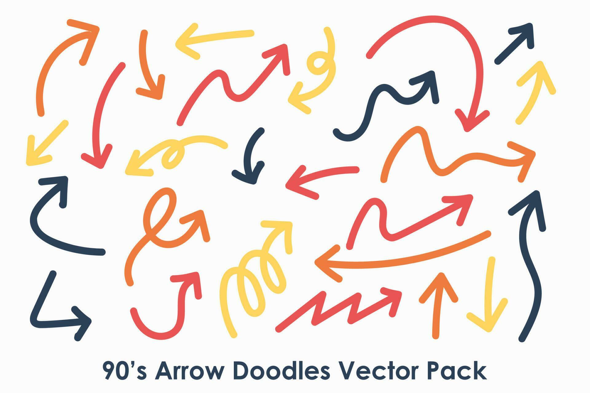 90s Style Arrow Cartoon Doodle Vector set Stock Free