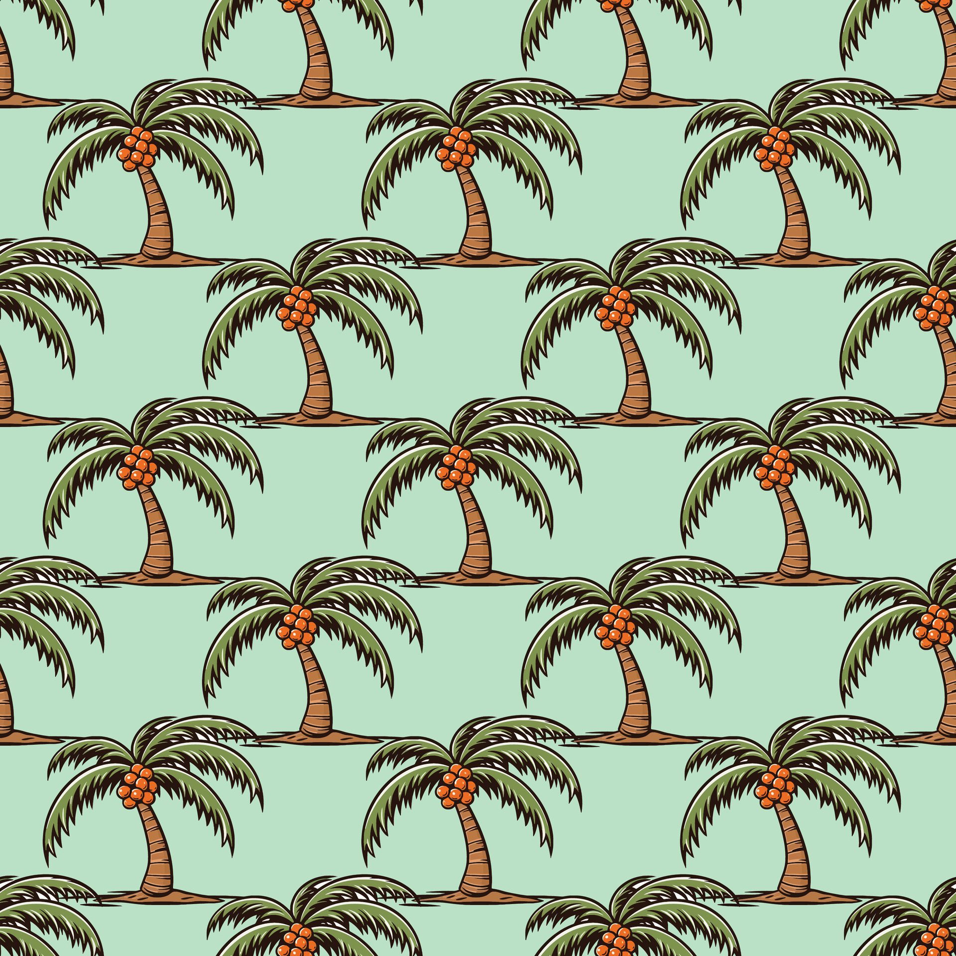 Palm Tree In the Wind Seamless Pattern Design 02 Free Vector