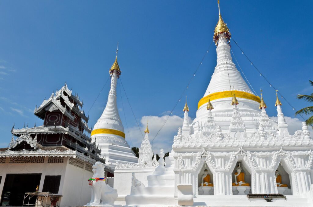 White pagoda architecture of northern Thailand. Stock Free